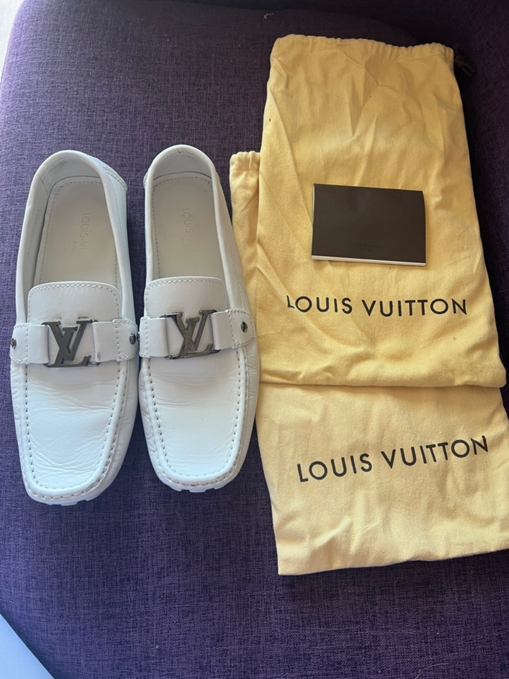 Louis Vuitton White Leather Men’s Loafers with Silver LV Hardware